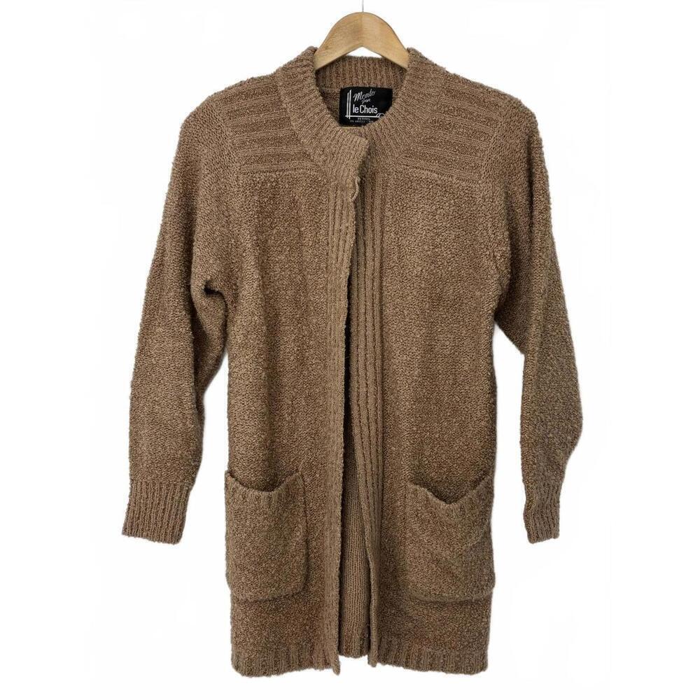 Vintage Boucle textured Mento par le Chois Brown Knit Cardigan Sweater